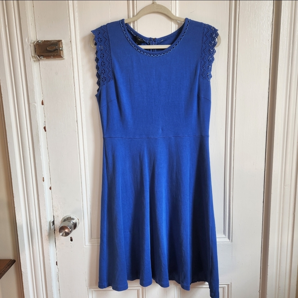 Talbots Blue Lace Cap Sleeve Dress Soft Stretchy Comfortable Preppy Cotton MP